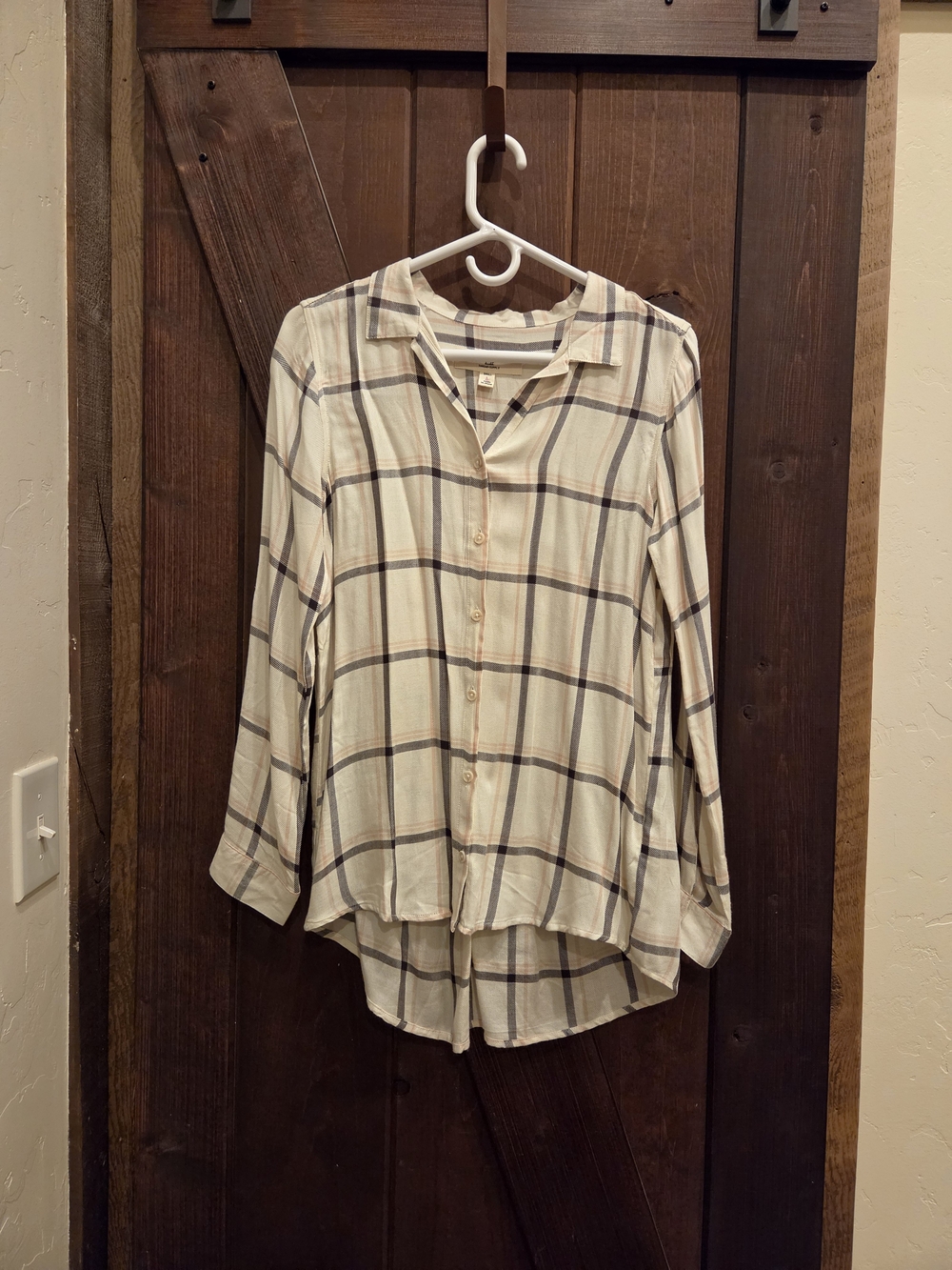 Thread & Supply Cream and Gray Plaid Button-Down Shirt